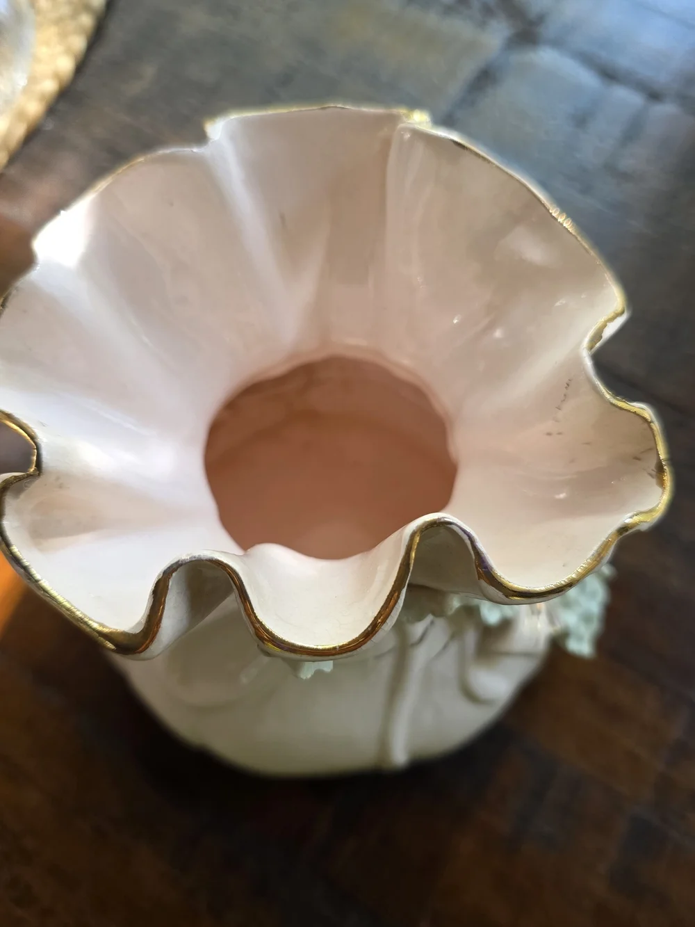 Vintage Pink Porcelain Floral Vase with Gold Trim